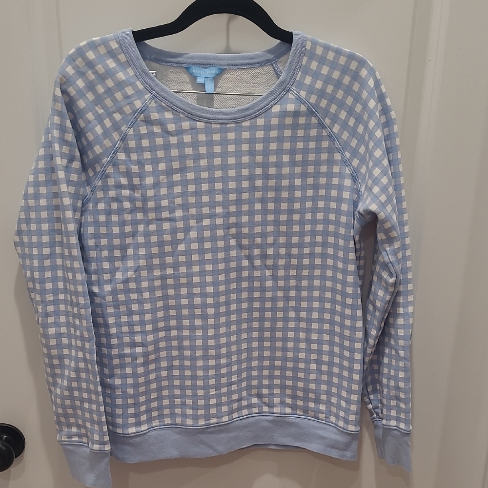 Draper James Blue and White Crew Neck Sweatshirt
